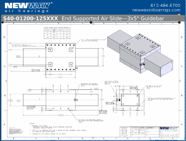 12in travel end supported air slides engineering drawings