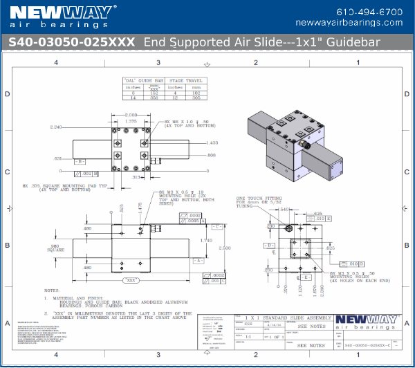 4in travel end supported air slides engineering drawings