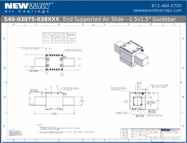 4in travel end supported air slides engineering drawings
