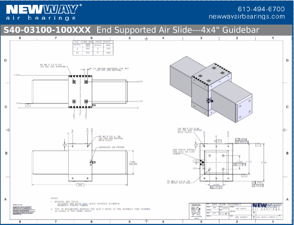 12in travel end supported air slides engineering drawings