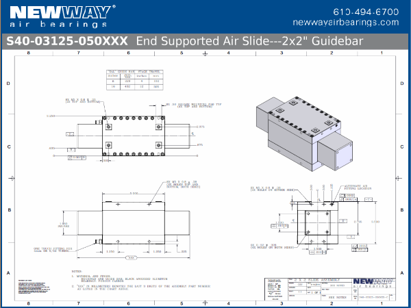 4in travel end supported air slides engineering drawings