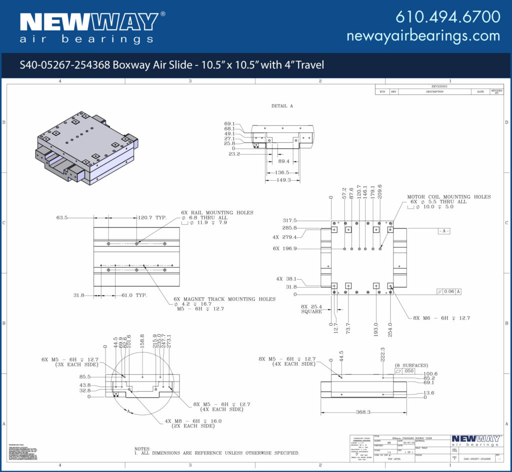 boxway air slides 4in travel engineering drawings