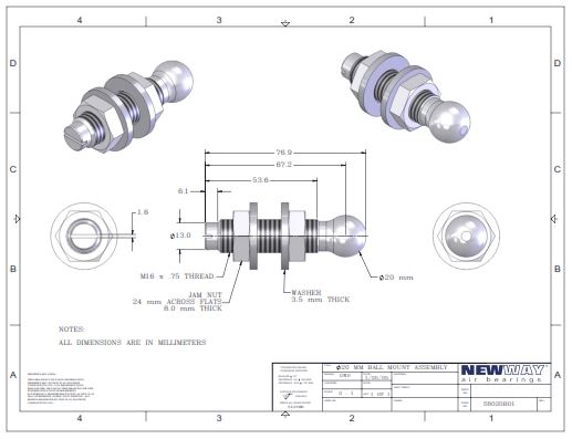 20mm ball mounting screws round end engineering drawings