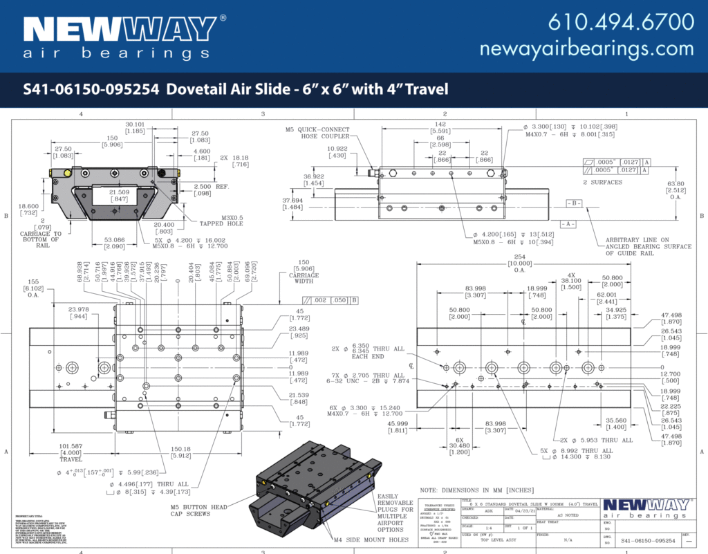 dovetail air slides 6x6 4in engineering drawings