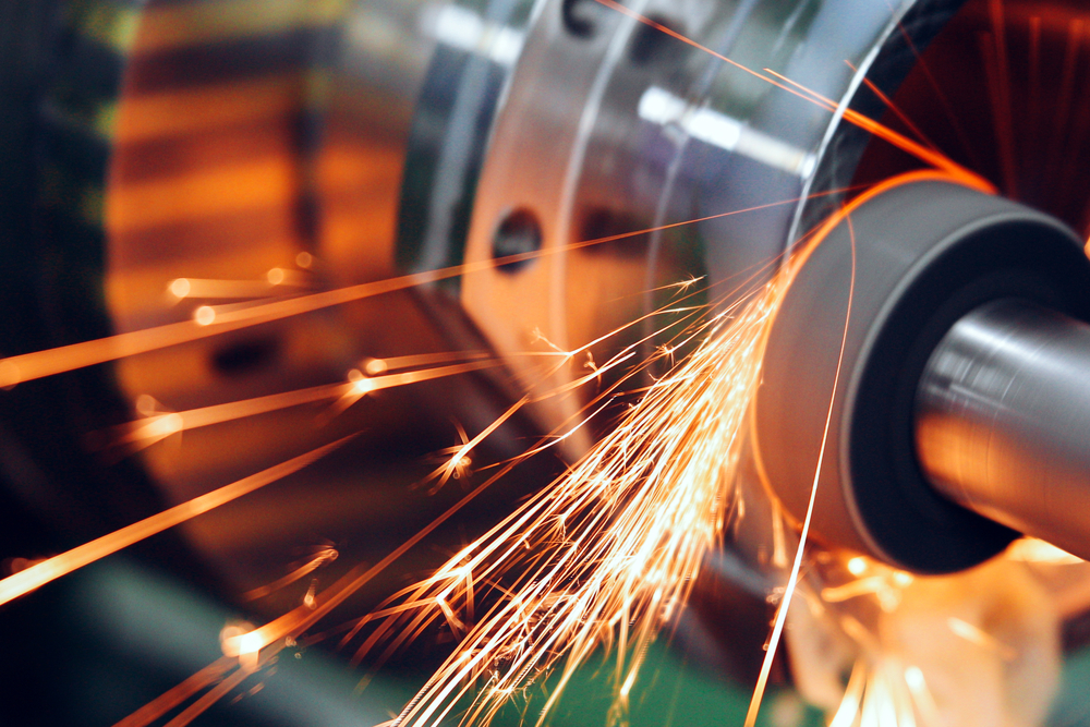 Sparks fly during the machine finishing process.