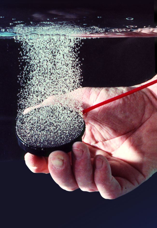 Submerged Porous Media Air Bearings making bubbles in water